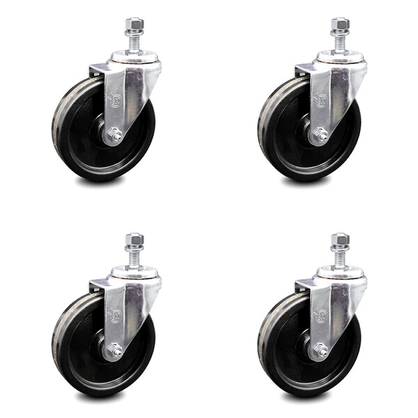 5 Inch Phenolic Wheel Swivel 10mm Threaded Stem Caster Set